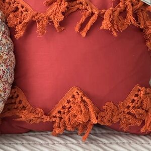 Boho Orange Tassel Accent Pillow